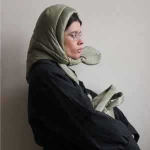 Quilted puffy head scarf / hat/ balaclava / hood in beige — featured on the bear
